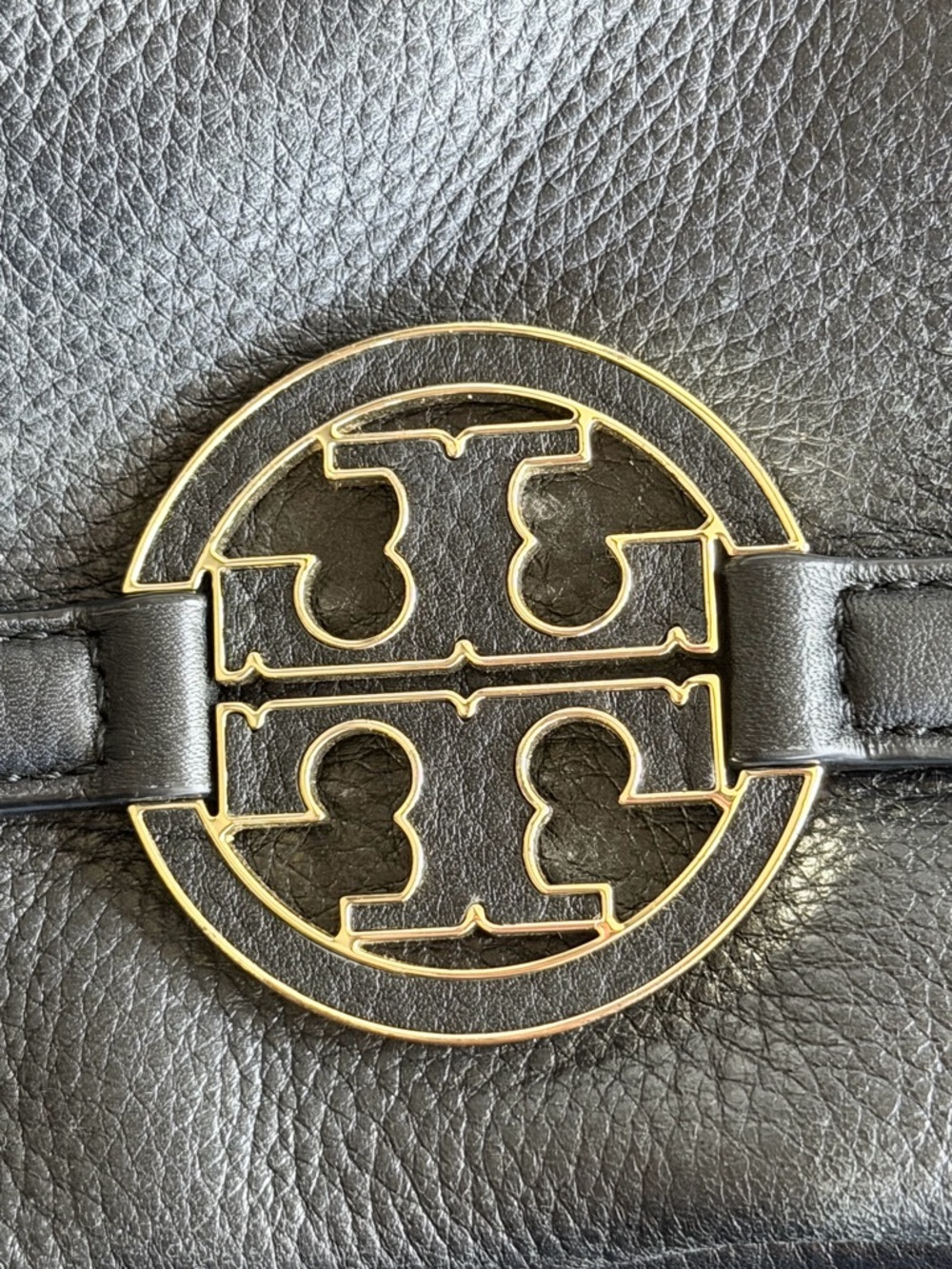 Tory Burch Black Leather Tote with Cream Interior and Gold Zipper